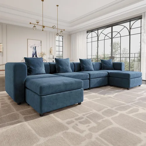 Vista 16 de Guyii Sofá Seccional de Terciopelo, Sofá Loveseat Moderno de Gran Tamaño con 2 Almohadas, Sofá Convertible de 81.88 pulgadas de Largo con Cojines