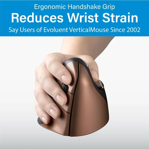 Vista 2 de Evoluent – Inventor de El Ratón Vertical – VM4SW Ratón Vertical Ergonómico Diestro Pequeño Inalámbrico USB, Esculpido para la Comodidad, Reduce