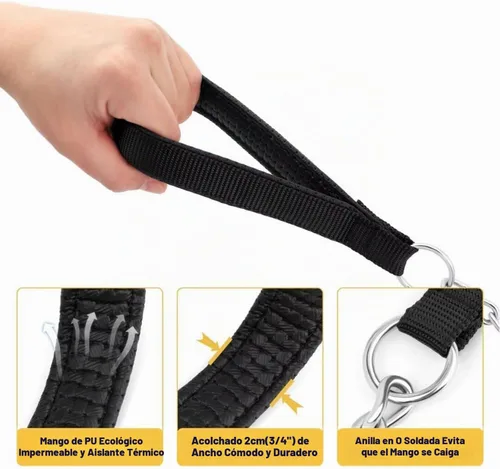 Vista 3 de Correa de cadena de metal chapado en cromo con mango acolchado suave para perros pequeños (S, mango negro)
