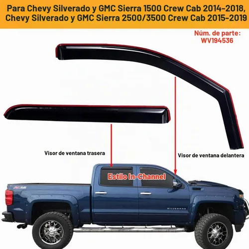 Vista 4 de Lightronic Visera de ventana de ventilación automática extra duradera en canal, compatible con Chevrolet Silverado 2014-2018 y GMC Sierra 1500