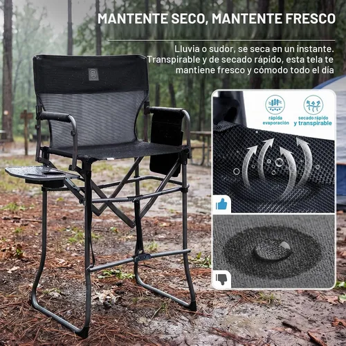 Vista 4 de EVER ADVANCED Silla alta de textileno para campamento, silla de directores de malla, taburete de bar plegable alto con mesa auxiliar