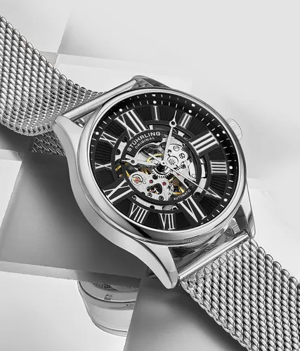 Vista 2 de Stuhrling Original - Reloj de vestir mecánico automático para hombre con correa de malla de acero inoxidable