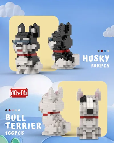Vista 6 de dOvOb Micro Mini Blocks 8 en 1 juego de perros, 1616 piezas de ladrillos, colección de rompecabezas 3D, juguetes de modelo animal como regalo