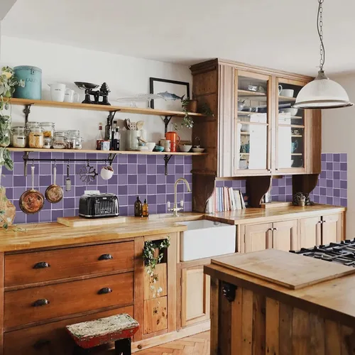 Vista 23 de Alwayspon Adhesivo de vinilo brillante de ladrillo de Provenza, autoadhesivo para azulejos de pared de transferencia de salpicaduras para cocina