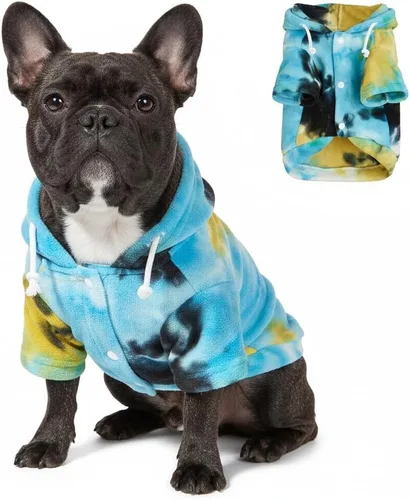 Vista 10 de Mklhgty Sudadera con capucha para perro de tie dye, abrigo de invierno para perros pequeños - capucha cálida y ajustable ultrasuave, tela