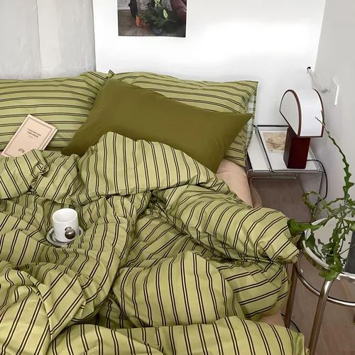 Vista 42 de mixinni Juego de funda de edredón vintage a rayas, tamaño twin, juego de ropa de cama de 3 piezas, 100% algodón lavado, suave y transpirable, funda