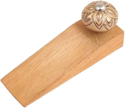 Vista 19 de IndianShelf - 1 tope decorativo de cerámica y madera para la parte inferior de la puerta, color azul, resistente, base de goma antideslizante, tope