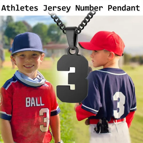 Vista 3 de Collar con número para niño de 0 a 99 atletas con número de jersey, cadena de acero inoxidable de 22 + 2 pulgadas, dije de número personalizado