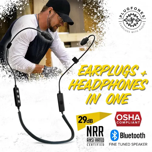 Vista 2 de Plugfones Liberate 2.0 Auriculares Bluetooth para el trabajo, auriculares inalámbricos de seguridad compatibles con OSHA, 29dB NRR protección