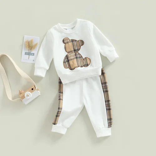 Vista 2 de Sasaerucure Conjunto de 2 piezas para bebé, niña, niño, manga larga, arcoíris, con pantalones de leopardo, ropa de invierno y primavera