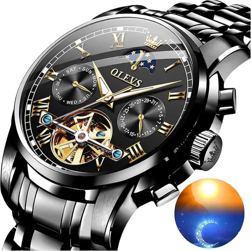 Vista 4 de OLEVS Relojes mecánicos automáticos para hombre, cuerda automática, impermeable, acero inoxidable, relojes de pulsera para hombre, reloj de lujo