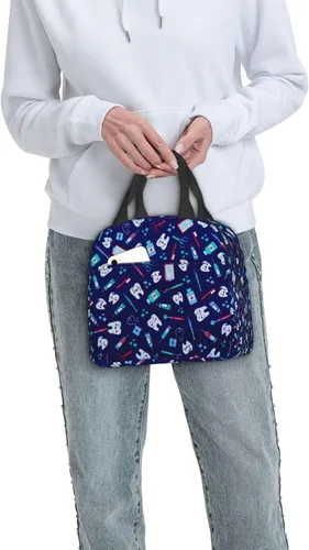 Vista 8 de Bolsa de Almuerzo Higienista Dental Lonchera para Mujeres y Hombres Bolsa de Picnic Aislada Enfriador Térmico Bolsa Tote Linda para Trabajo Camping