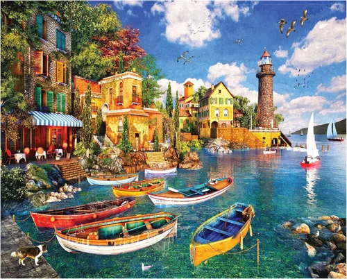 Vista 3 de White Mountain Rompecabezas de 1000 piezas de barcos costeros escénicos con piezas grandes para adultos y familia de 24 x 30 pulgadas, puerto