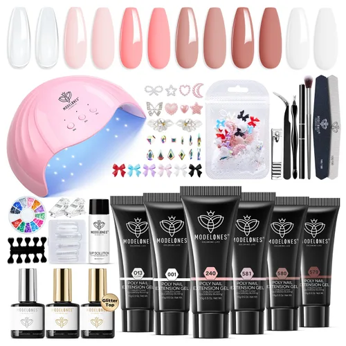 Vista 10 de Modelones – Kit de uñas de polygel, geles de construcción de uñas de 6 colores, kit de polygel para hacer extensiones de uñas rosa claro, blanco
