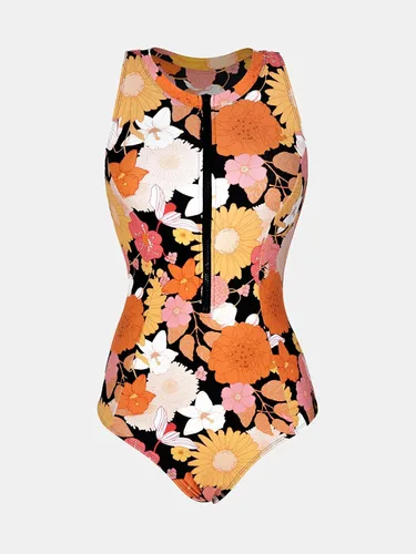 Vista 5 de CUPSHE Las mujeres de una pieza trajes de baño de cuello alto sin mangas cremallera T-empalme traje de baño adelgazante