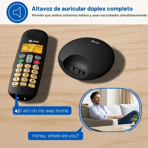 Vista 3 de AT&T Teléfono inalámbrico EL1101 DECT 6.0 Identificador de llamadas, teclado iluminado, pantalla LCD, altavoz dúplex completo, modo ECO, modo