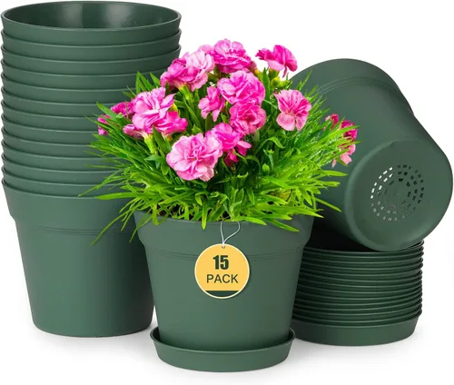 Vista 16 de homenote Macetas de plantas, macetas de 6/7.5 pulgadas para plantas, macetas de plástico para interior con múltiples agujeros de drenaje y bandejas