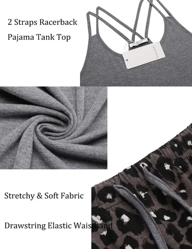 Vista 5 de Ekouaer - Conjunto de pijama para mujer, diseño de camiseta sin mangas con espalda cruzada, ropa de dormir suave