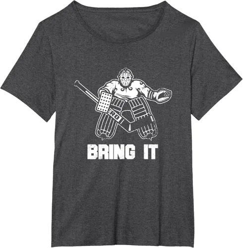 Vista 21 de Divertida camiseta gráfica de ropa de portero de hockey sobre hielo, Negro, S