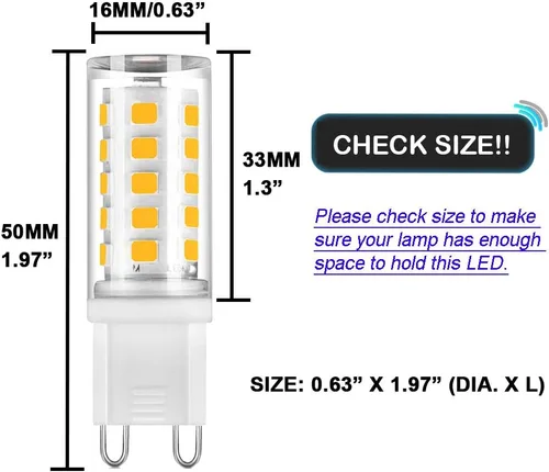 Vista 3 de Bombilla LED G9 de 4 W, reemplazo de bombilla halógena G9 de 40 W, 400 lm, blanco cálido 3000 K, bombillas de luz no regulables con base G9, paquete