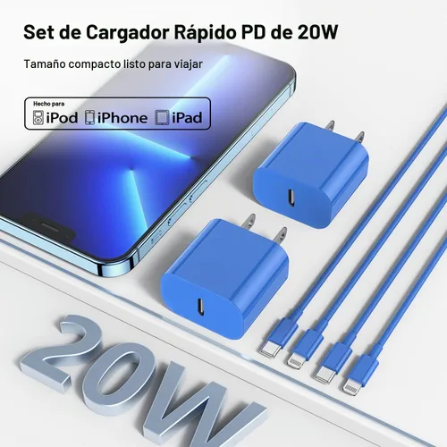 Vista 5 de Cargador rápido para iPhone, cable Lightning de carga rápida de 10 pies, para iPhone 14, 13, 12 Pro Max, cargador de carga rápida con bloque
