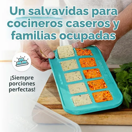 Vista 4 de Souper Cubes Moldes de silicona para congelador, 2 cucharadas, perfectos para almacenar ajo, hierbas, jengibre, pesto, pasta de tomate, jugo