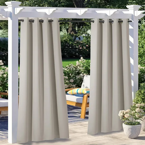 Vista 102 de NICETOWN Cortina para Exteriores para Patio Impermeable de 84 Pulgadas de Ancho, Aislamiento Térmico con Ojales Antioxidantes Bloqueo UV Cortina