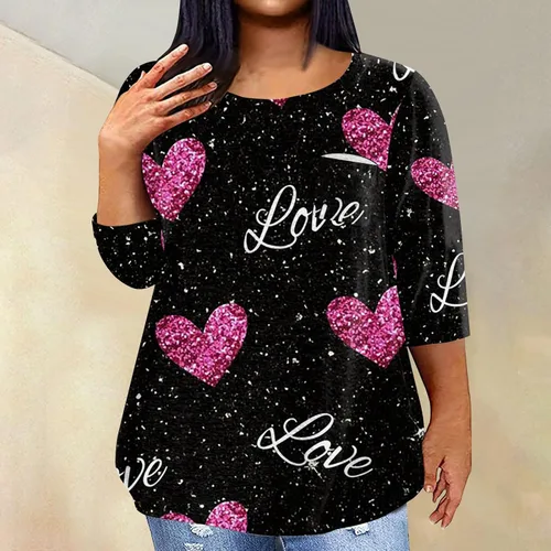 Vista 4 de Womens Clothes Valentine's Day Print Plus Size Pullover Tops V Neck Long Sleeve Outfit Trendy Sweatshirts