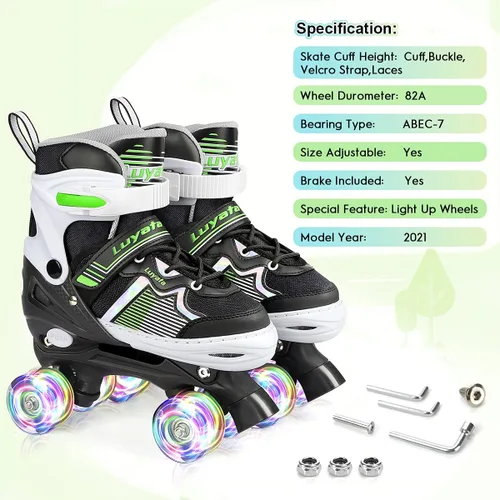 Vista 5 de Luyata Patines ajustables para niñas y niños, 4 tamaños de 6 a 12 y 3 a 5 años, patines para niños con 8 ruedas brillantes que se iluminan, 3