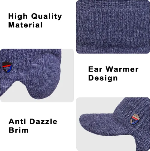 Vista 5 de Muryobao Gorro de invierno para hombre, con visera de punto, con forro polar y calentador de cuello
