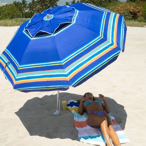 Vista 7 de AMMSUN Sombrillas de playa de 7 pies de alta resistencia para vientos fuertes con ancla de arena, ventilación inclinable, protección UV 50+ contra