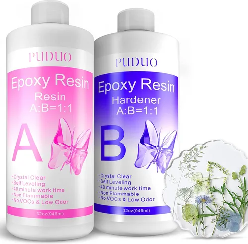Vista 10 de Puduo Kit de Resina Epoxi de 1.1 Galones, Resina Epoxi Cristalina Recién Formulada, Fuerte, Sin Burbujas, Resina de Arte Anti-Amarilleamiento