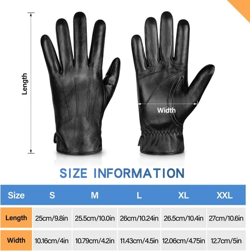 Vista 5 de Alepo Genuine Sheepskin Leather Gloves for Men, Winter Warm Touchscreen Texting Cashmere Lined Driving Motorcycle Gloves