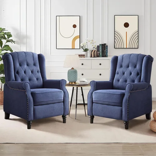 Vista 10 de CANMOV Silla Reclinable de Empuje hacia Atrás, Silla Decorativa, Sillón Reclinable de Mediados de Siglo con Respaldo Alto, Silla Reclinable de Tela