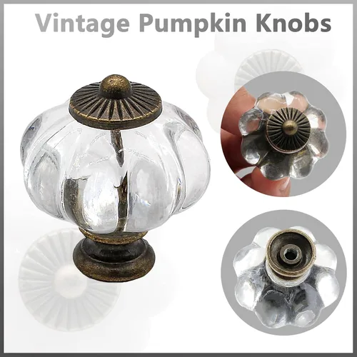 Vista 3 de Waziaqoc 10 pomos de calabaza transparentes, pomos de acrílico para gabinete, pomos decorativos antiguos, tiradores de cajón con tornillos
