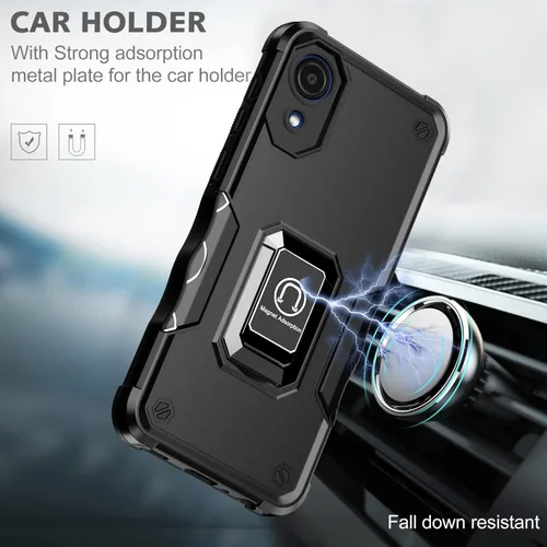 Vista 3 de Funda para Samsung Galaxy A03 Core, con [2 piezas] protector de pantalla de vidrio templado, soporte magnético de anillo de metal, con soporte