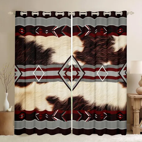 Vista 37 de Cortinas Opacas con Estampado de Piel de Vaca 30%-50% Cortinas Oscurecedoras de Piel de Animal de Granja Occidental para Dormitorio Sala de Estar