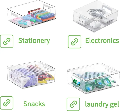 Vista 4 de vacane Paquete de 4 cubos de plástico para organización y almacenamiento de despensa con asa, organización de cocina o almacenamiento de cocina