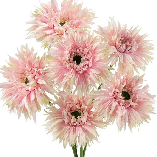 Vista 22 de FiveSeasonStuff Real Touch Gerbera Daisy - Arreglo de flores artificiales y ramo de boda (7 tallos florales, rojo baya)
