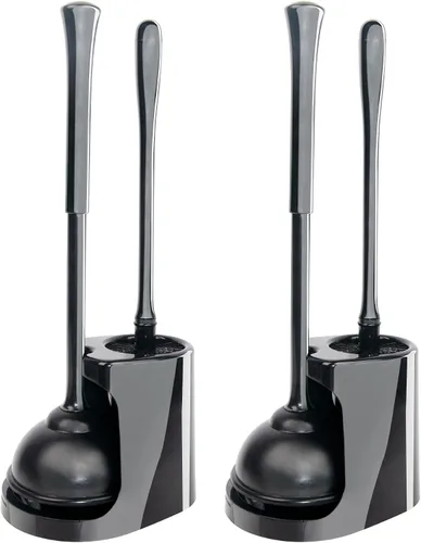 Vista 8 de Juego de cepillo de inodoro y soporte CELOX, cepillo compacto para inodoro con base de ventilación transpirable, kit de limpieza para baño, negro
