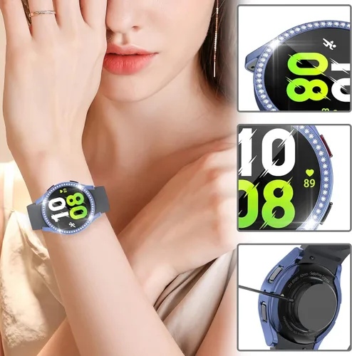 Vista 4 de RICHONE Compatible con Samsung Galaxy Watch 5 y Watch 4 y FE 40 mm Protector de pantalla Estuches de strass, Accesorios de cubiertas protectoras
