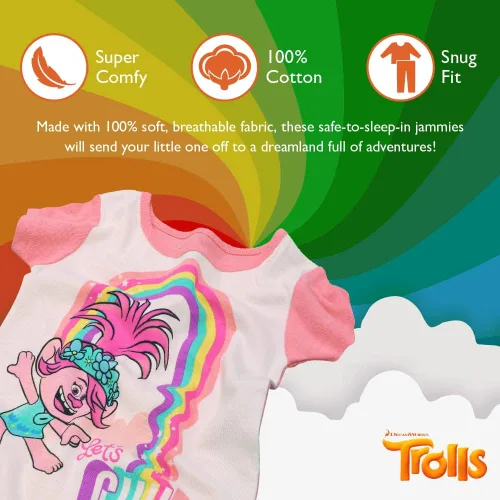 Vista 3 de DreamWorks Conjunto de pijama de algodón de 4 piezas para niña