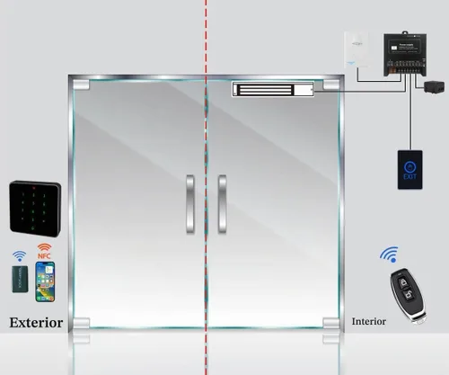 Vista 7 de Sistema de control de acceso para puerta, impermeable, NFC RFID, kit de cerradura magnética eléctrica de 600 libras, con botón de salida táctil