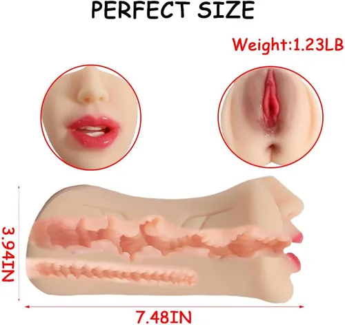Vista 2 de Masturbador masculino 3 en 1 realista con vagina de bolsillo, anal y boca, juguete sexual portátil para adultos en TPE, muñeca sexual realista