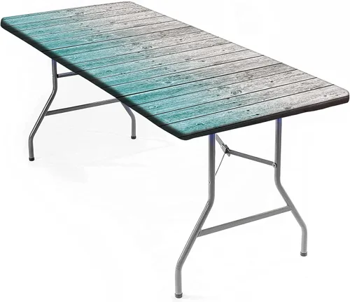 Vista 28 de Mantel rectangular elástico ajustable, con textura de madera de granja, cubierta de mesa de poliéster para mesa de bufé, picnic, cafeterías Mantel