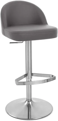 Vista 8 de ZURI Taburete de bar moderno Mimi suave verde lima, asiento de cuero sintético, acero inoxidable cepillado altura ajustable