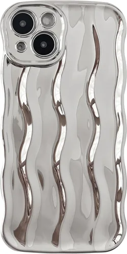 Vista 9 de Caseative Funda para iPhone 13, azul Patrón de ondulación de agua Marco de onda rizada suave