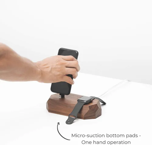 Vista 5 de Oakywood - Estación de acoplamiento de madera 2 en 1 compatible con Apple Watch, compatible con iPhone - Estación de carga dual, 1 conector
