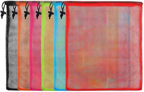 Vista 5 de iMucci 6 bolsas de malla de nailon con cordón, bolsa de gimnasio de 13 x 15.5 pulgadas