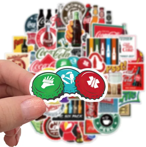 Vista 2 de Calcomanías impermeables de vinilo de Coca-Cola de moda, 50 calcomanías para laptop, fundas de teléfono, Hydro Flask, monopatín, equipaje (Cola)
